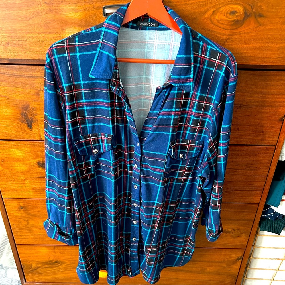 Papermoon 2x plus plaid blouse